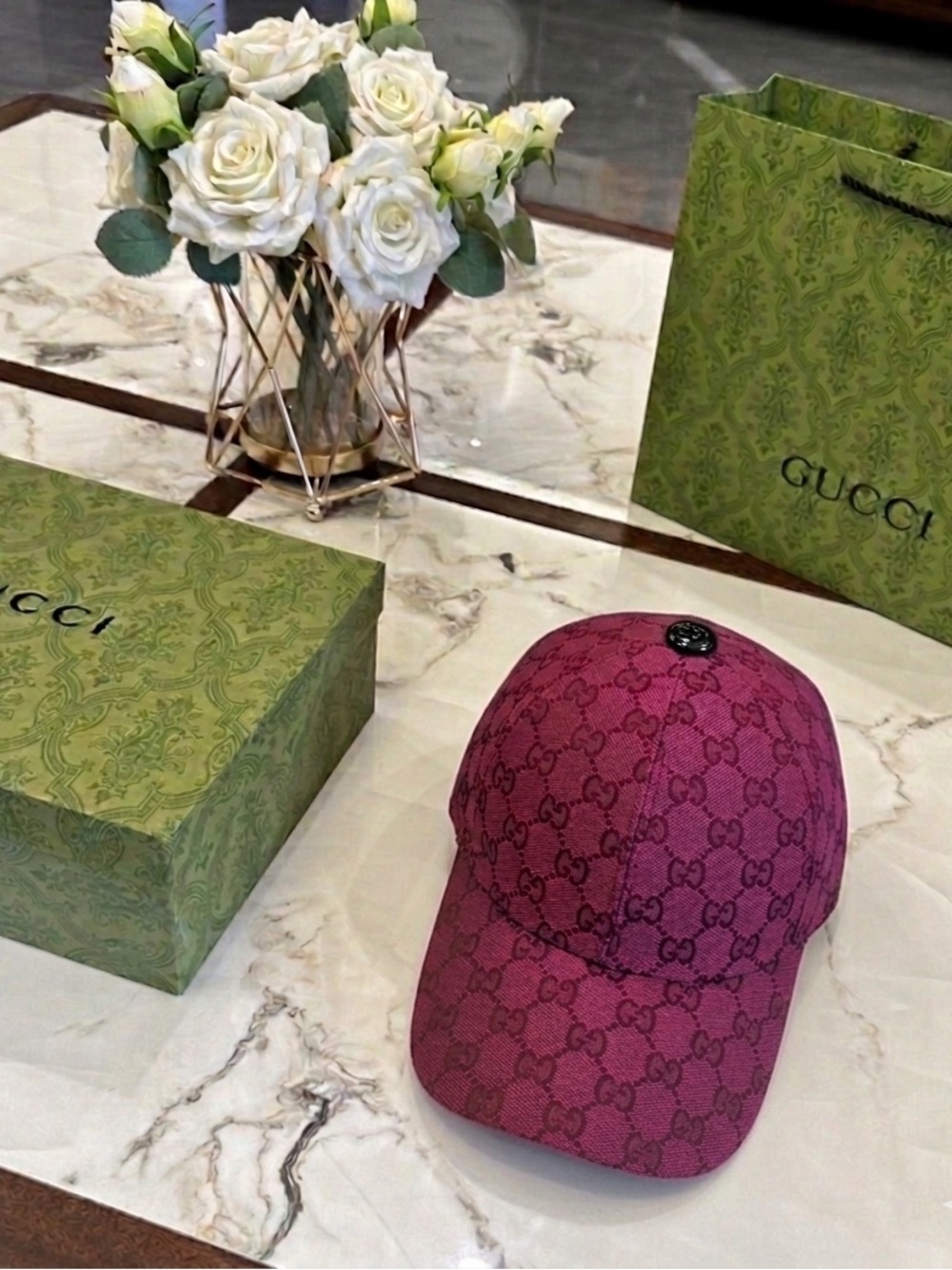 Gucci Magenta GG Monogram Baseball Cap